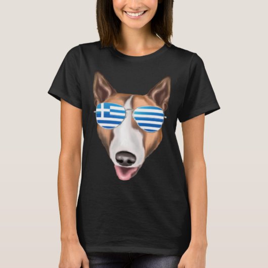 Greek Flag Bull Terrier Dog Greece Pocket Tシャツ (正面)