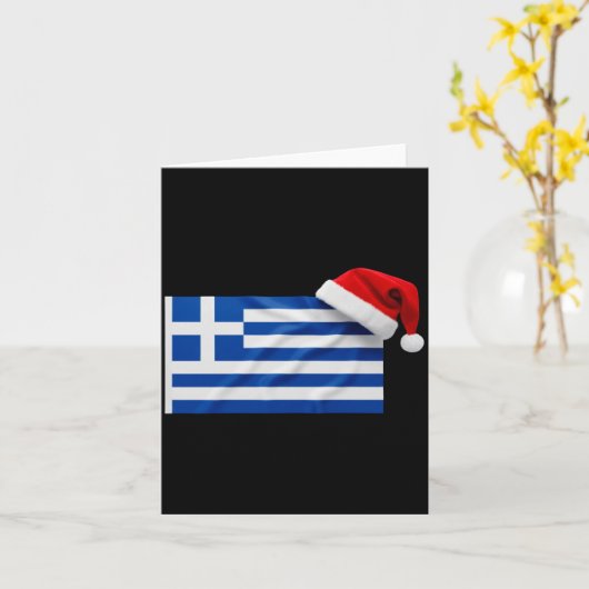 Greek Flag Santa Hat Funny Greece Christmas Holida カード (黄色い花)