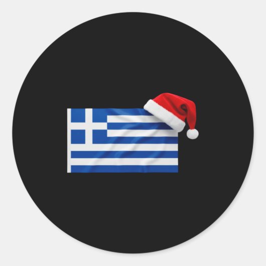 Greek Flag Santa Hat Funny Greece Christmas Holida ラウンドシール (正面)