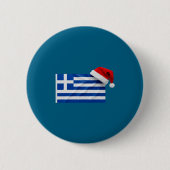 Greek Flag Santa Hat Funny Greece Christmas Holida 缶バッジ (正面)