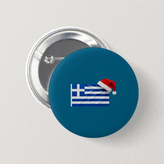 Greek Flag Santa Hat Funny Greece Christmas Holida 缶バッジ (正面&裏面)