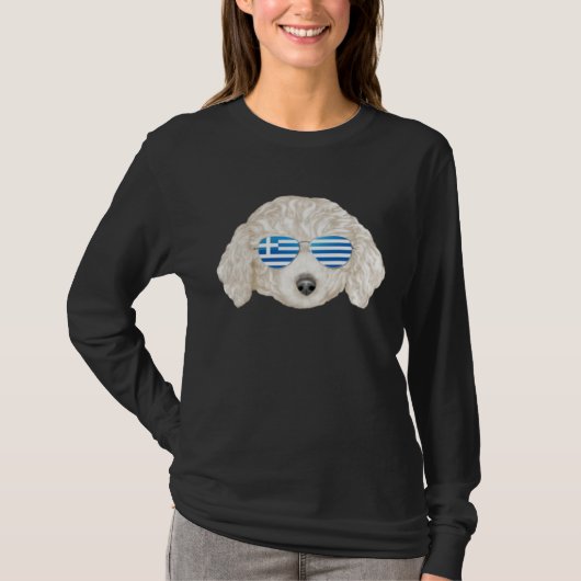 Greek Flag White Poodle Dog Greece Pocket Tシャツ (正面)