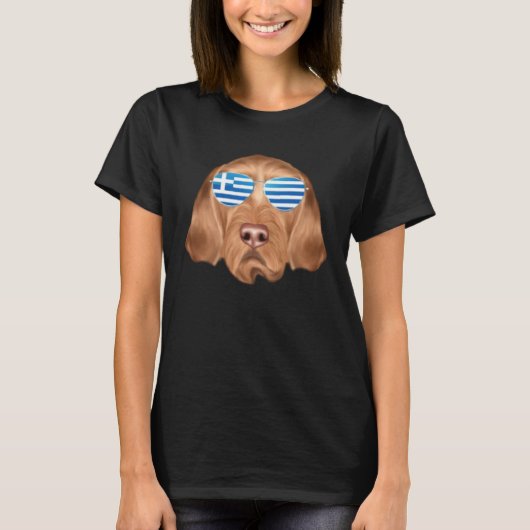 Greek Flag Wirehaired Vizsla Dog Greece Pocket Tシャツ (正面)