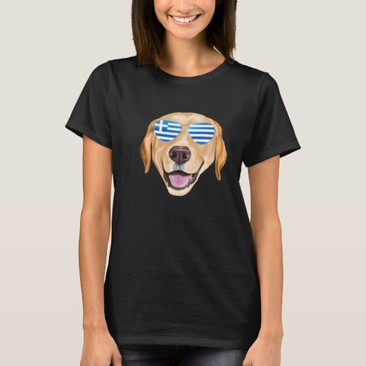 Greek Flag Yellow Labrador Retriever Dog Greece Po Tシャツ (正面)