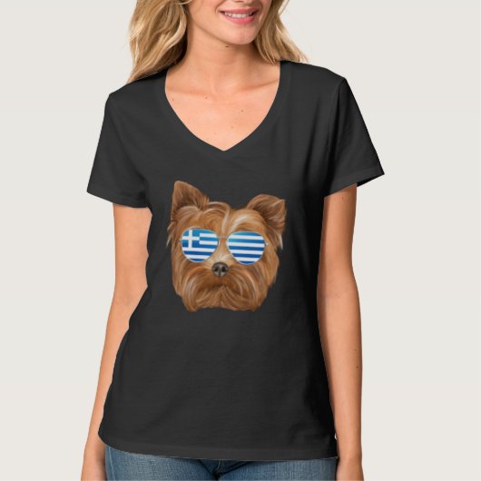 Greek Flag Yorkshire Terrier Dog Greece Pocket Tシャツ (正面)