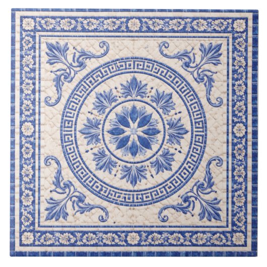 Greek Floral Medallion – Decorative Ceramic Tile タイル (正面)