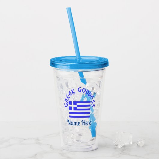 Greek Goddess and Flag of Greece Personalized アクリルタンブラー (アイス正面)