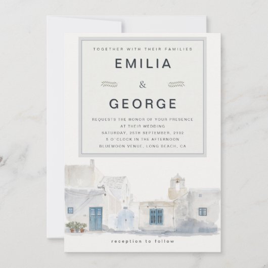 Greek Island Wedding | Olive Accent 招待状 (正面)