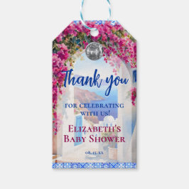 Greek Italian Blue Tiles Pink Flowers Disco Ball ギフトタグ