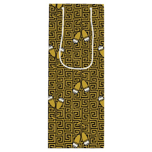 Greek Key Celebration Toast - Gold & Black ワインギフトバッグ (正面)