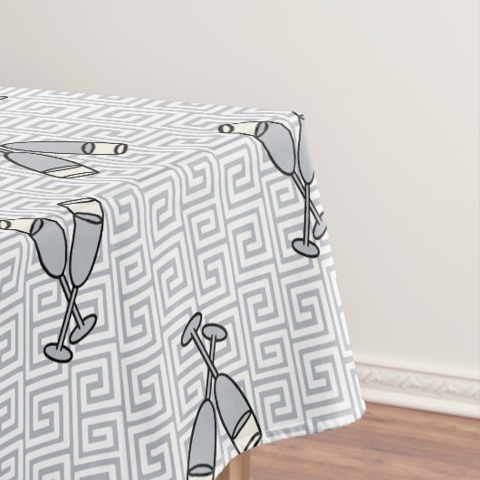 Greek Key Celebration Toast - Silver & White テーブルクロス (インサイチュ)
