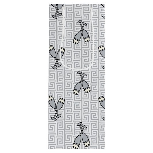 Greek Key Celebration Toast - Silver & White ワインギフトバッグ (正面)