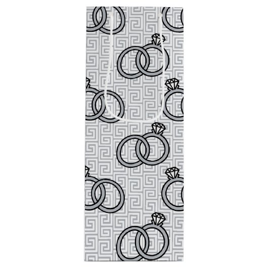 Greek Key Engagenent Wedding - Silver & White ワインギフトバッグ (正面)