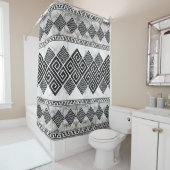 Greek Meander - Greek Key Black and White Marble シャワーカーテン (インサイチュ)