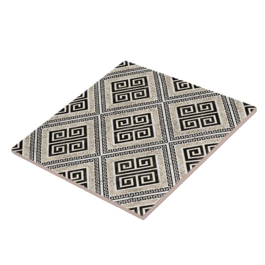 Greek Meander - Greek Key Black and White Marble タイル (側面)