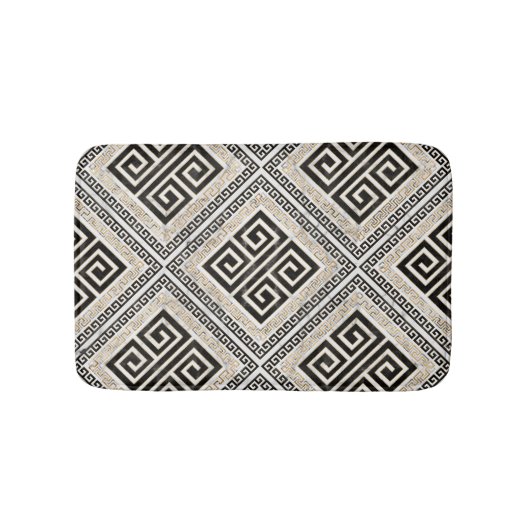Greek Meander - Greek Key Black and White Marble バスマット (正面)