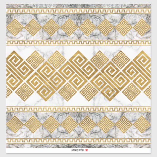 Greek Meander - Greek Key White Marble and Gold シール (シート)