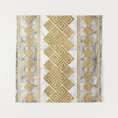 Greek Meander - Greek Key White Marble and Gold タペストリー (正面(横))