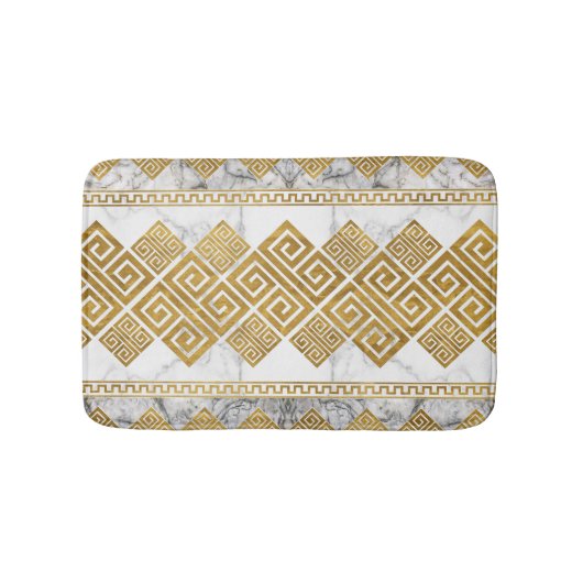 Greek Meander - Greek Key White Marble and Gold バスマット (正面)