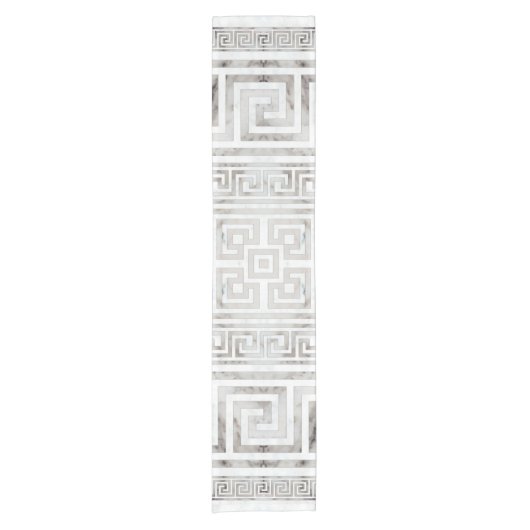 Greek Meander - Greek Key White Marble textures ショートテーブルランナー (正面)