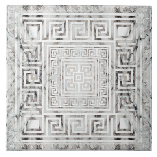 Greek Meander - Greek Key White Marble textures タイル (正面)