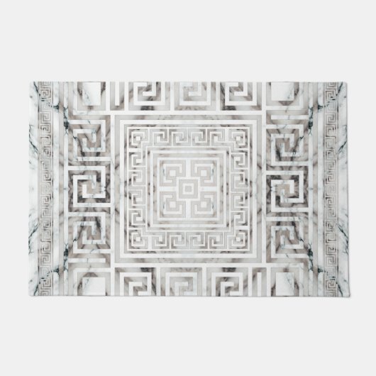 Greek Meander - Greek Key White Marble textures ドアマット (正面)