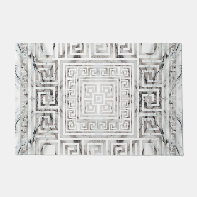 Greek Meander - Greek Key White Marble textures ドアマット (正面)