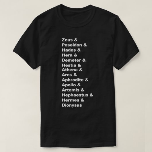 Greek Mythology Gods Pantheon List of Demigod Name Tシャツ (デザイン正面)