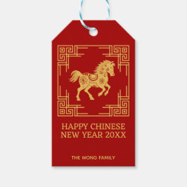 Greek Ornament Frame Golden Horse Pattern Red  ギフトタグ