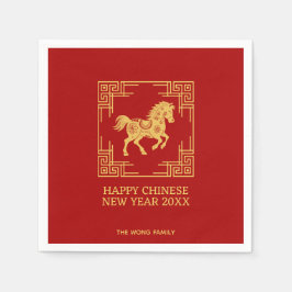 Greek Ornament Frame Golden Horse Pattern Red  スタンダードカクテルナプキン