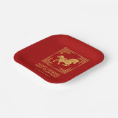 Greek Ornament Frame Golden Horse Pattern Red  ペーパープレート (傾斜あり)