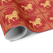 Greek Ornament Frame Golden Horse Pattern Red  ラッピングペーパー (ロールコーナー)