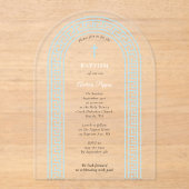 Greek Orthodox Christening Baptism Blue Greek Key  アクリル招待状 (正面)