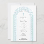 Greek Orthodox Christening Baptism Blue Greek Key  招待状 (正面)