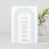 Greek Orthodox Christening Baptism Blue Greek Key  招待状 (スタンド正面)