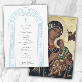 Greek Orthodox Christening Baptism Blue Greek Key 招待状