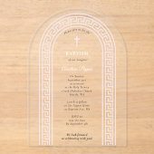 Greek Orthodox Christening Baptism Pink Greek Key  アクリル招待状 (正面)