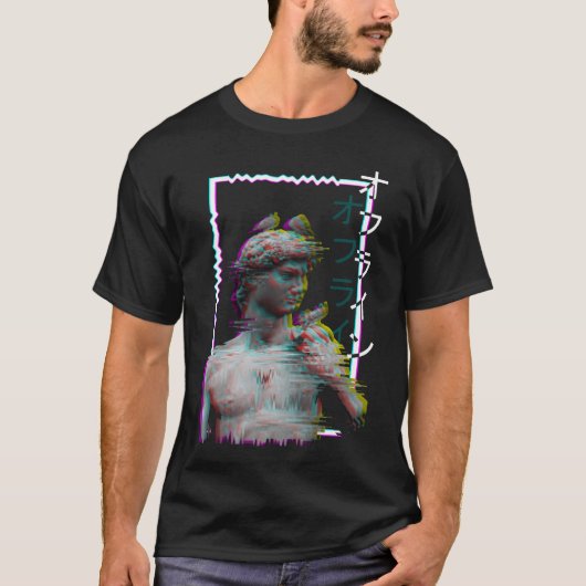 Greek Statue Ancient Vaporwave Synthwave Glitch fr Tシャツ (正面)