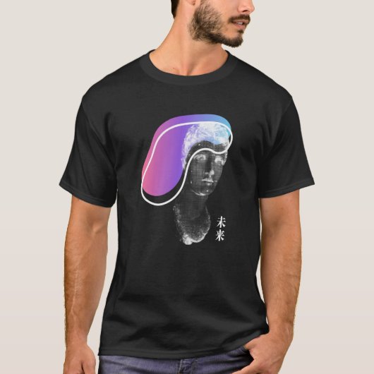 Greek Statue Artsy Vaporwave Retrowave Kanji Tシャツ (正面)