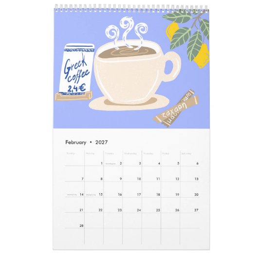 Greek Summer Scenes & Patterns Calendar カレンダー (2月 2027)
