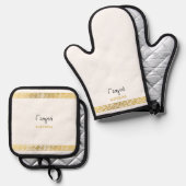 Greek Yiayia Greek Grandmother Gold Greek Key 鍋つかみ&鍋敷きセット (正面/裏面)