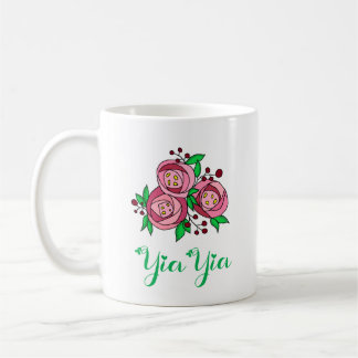 Greek YiaYia Mug with Roses コーヒーマグカップ