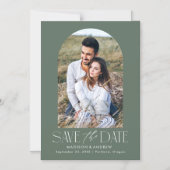 Green |アシンプルモダンルチ写真の日付を保存 マグネット招待状 (正面)