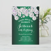 GREEN エレガント diamond、グリッター誕生日の招待 招待状 (スタンド正面)