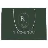 Green | シックフローラ結婚モノグラムありがとう ラージペーパーバッグ (正面)