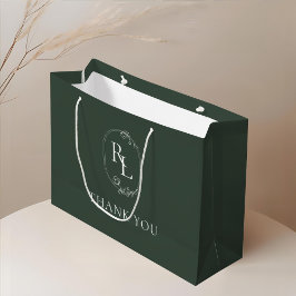 Green | シックフローラ結婚モノグラムありがとう ラージペーパーバッグ