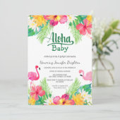 Green | トロピカルフラミンゴルアウ(ハワイ式宴会)ベビーシャワー 招待状 (スタンド正面)