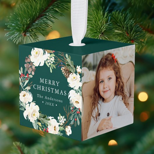 Green |冬のフローラリース写真 キューブオーナメント