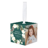 Green |冬のフローラリース写真 キューブオーナメント (正面アングル)