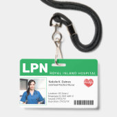 Green |病院医療従事者写真IDバッジ バッジ (ストラップ付き表面)